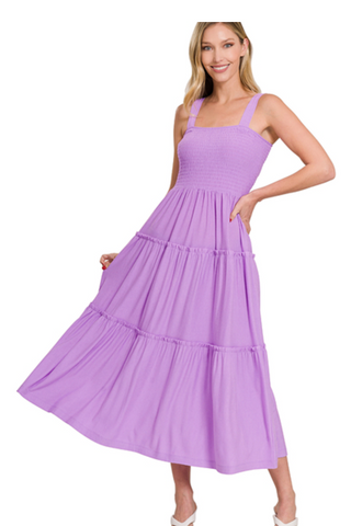 Lavender Smocked Midi Dress