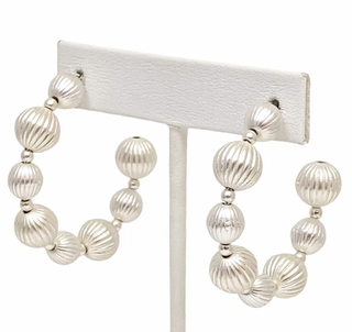 Nichelle Silver Beaded Hoop Earrings