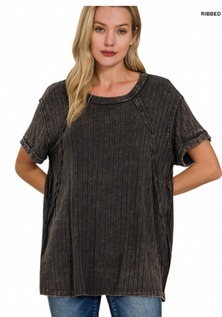 Ash Black Ribbed Boat Neck Top