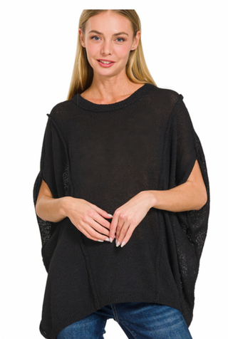 Black Drop Shoulder Short Sleeve Sweater Top