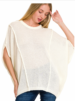 Ivory Drop Shoulder Short Sleeve Sweater Top