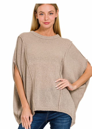 Light Mocha Drop Shoulder Short Sleeve Sweater Top
