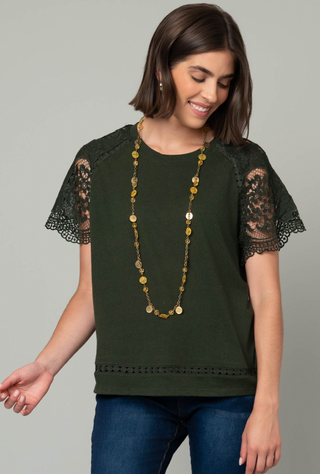 Olive Crochet Lace Top