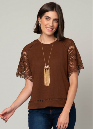 Brown Crochet Lace Top