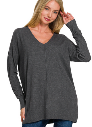 Charcoal Viscose Front Seam Sweater