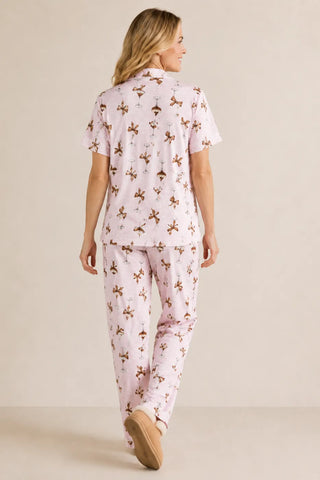 Espresso Martini Print Jersey S/S Button Front Top + Pull On Pant PJ Set