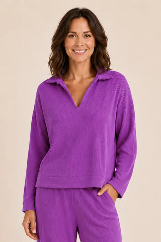 Magenta Urban Ribbed Johnny Collar Drop Shoulder Top