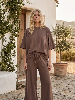 Mushroom Brushed Stretch Boxy Top & Wide Leg Pant Set