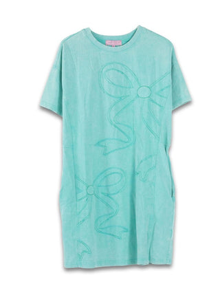 Turquoise Vintage Wash Bow Dress