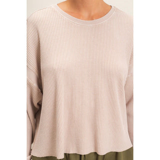 Mineral Wash Waffle Open Back Top: DARK TAUPE