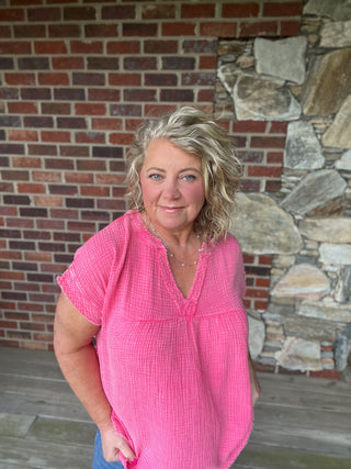Pink Washed Gauze Top