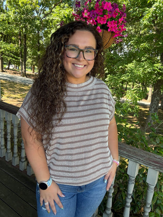 Mocha Raised Rib Stripe Top