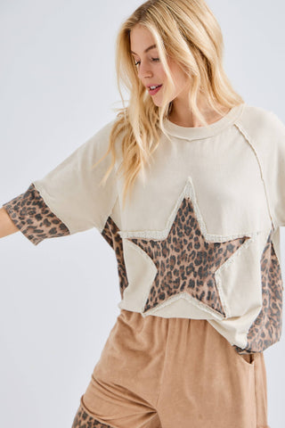 Mineral Washed Leopard Star Halfsleeve Top