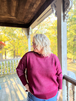 Cabernet Exposed Seam Two Tone Sweater