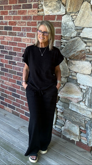 Black Cotton Slub Tee & Pant Set