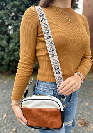 Brown/White/Black Colorblock Crossbody Bag