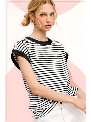 Black Stripe Cap Sleeve Top