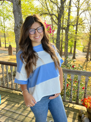 Blue Exposed Seam Stripe Top