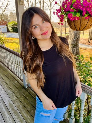 Black Round Hem Top