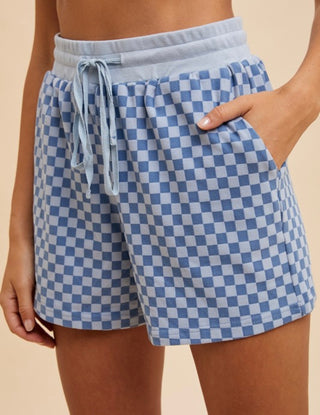 Denim Blue Checker Shorts