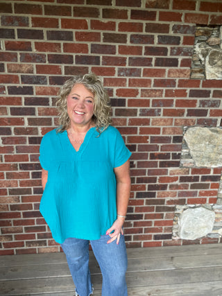 Teal Washed Gauze Top