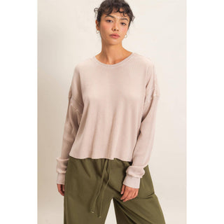 Mineral Wash Waffle Open Back Top: DARK TAUPE