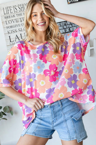 Multi Color Waffle Flower Top