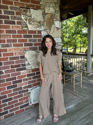 Khaki Stripe Top & Pants Set