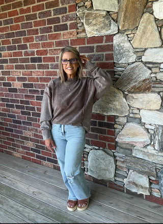 Brown Acid Washed Double Ribbed Pullover
