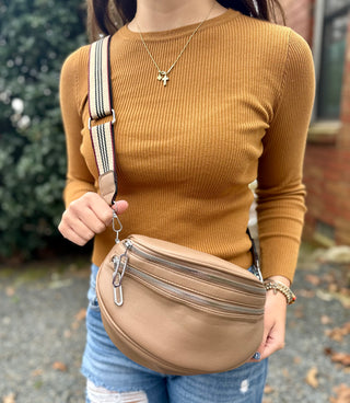 Taupe Double Zipper Sling Bag