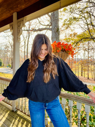 Black Urban Ribbed Pullover Hoodie