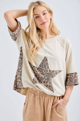 Mineral Washed Leopard Star Halfsleeve Top