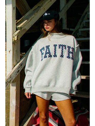 FAITH | Embroidered Polka-Dot Mock Neck Sweatshirt