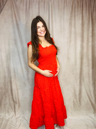 Red Puff Sleeve Maxi Dress