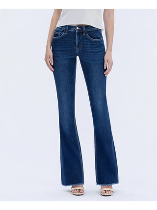 High Rise Raw Hem Dark Wash Bootcut Jeans