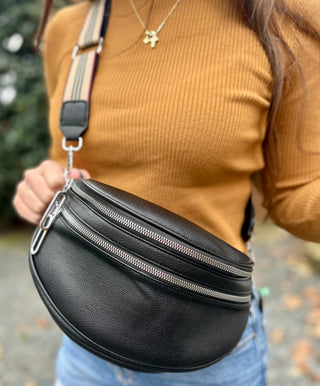 Black Double Zipper Sling Bag