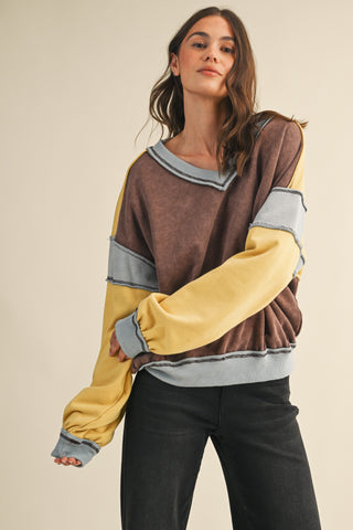 Brown Multi Wash Colorblock Sweatshirt