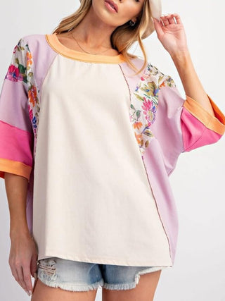 Color Block Printed Three-Quarter Sleeve Top