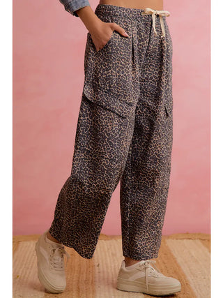 Leopard Barrel Pants with Cargo Pockets