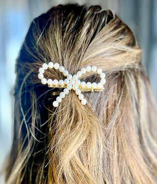 Gold Mini Pearl Bow Clip