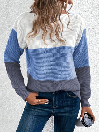 Color Block Boat Neck Sweater