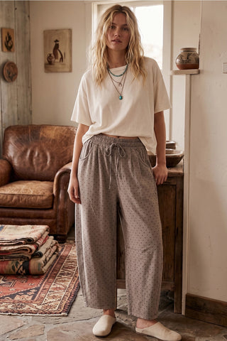 Brown Oversized Mineral Washed Scuba Barrel Lounge Pants