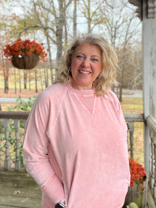 Rose Halo washed french terry round neck pullover