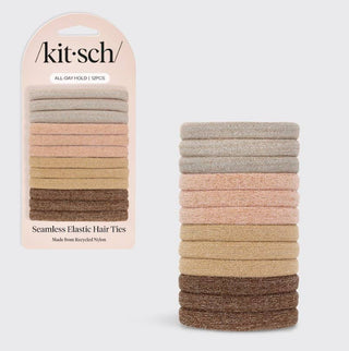 Recycled Nylon Glitter Medium Elastics 12pc- Neutral