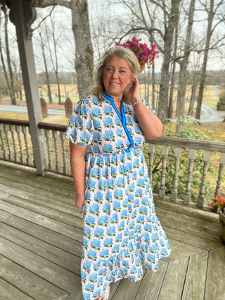 Hydrangea Prim Y-Neck Dress