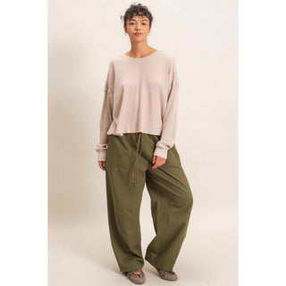 Mineral Wash Waffle Open Back Top: DARK TAUPE