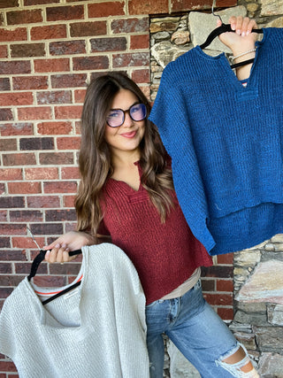 Rust Short Sleeve Rolled Patch Sweater