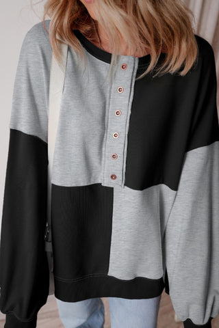 Color Block Half Button Long Sleeve Sweatshirt