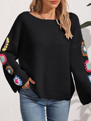 Crochet Flower Long Sleeve Sweater