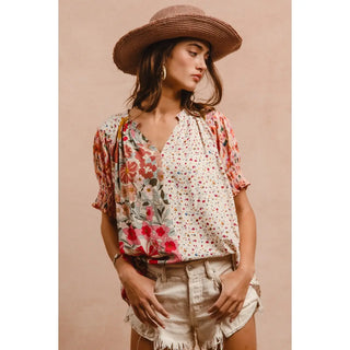 Woven Print Mix and Match Peasant Top
